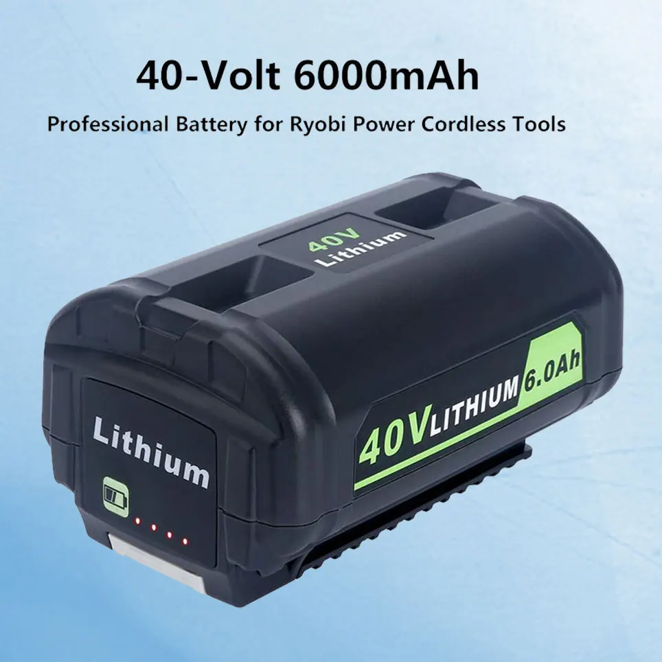 

2022 40V 6000mAh Li-Ion Replacement Battery for Ryobi OP4050 OP4050A OP4026 OP4040 RY40200 RY40403 RY4050 Power Tool Batteries