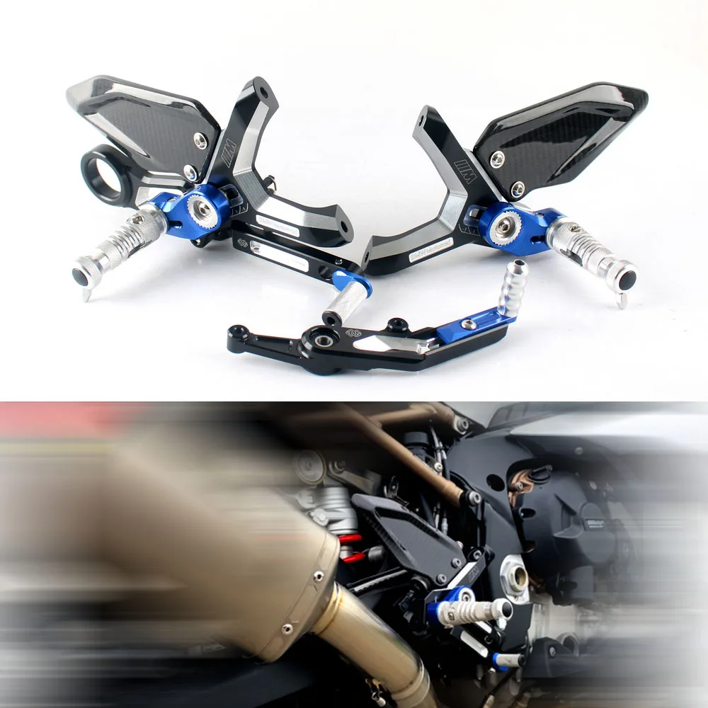 

Алюминиевые Регулируемые подножки для Мотоцикла BMW S1000RR 2019 2020 2021 2022 из углеродного волокна с ЧПУ, набор задних подножек