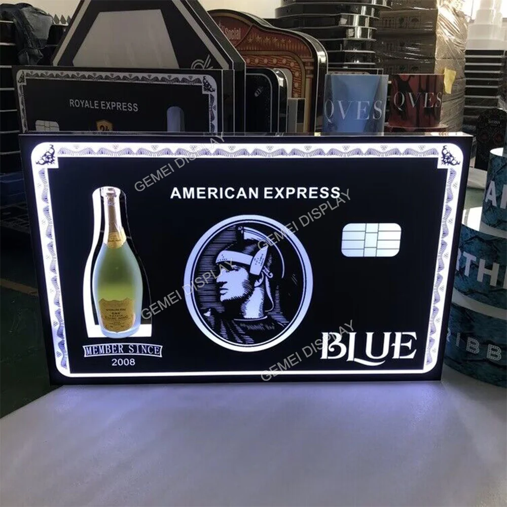 

Nighclub LED Black Card Glorifier American Express Neon Sign Baller Express Bottle Presenter Amex Bill Wine Rack Spirits Shelf