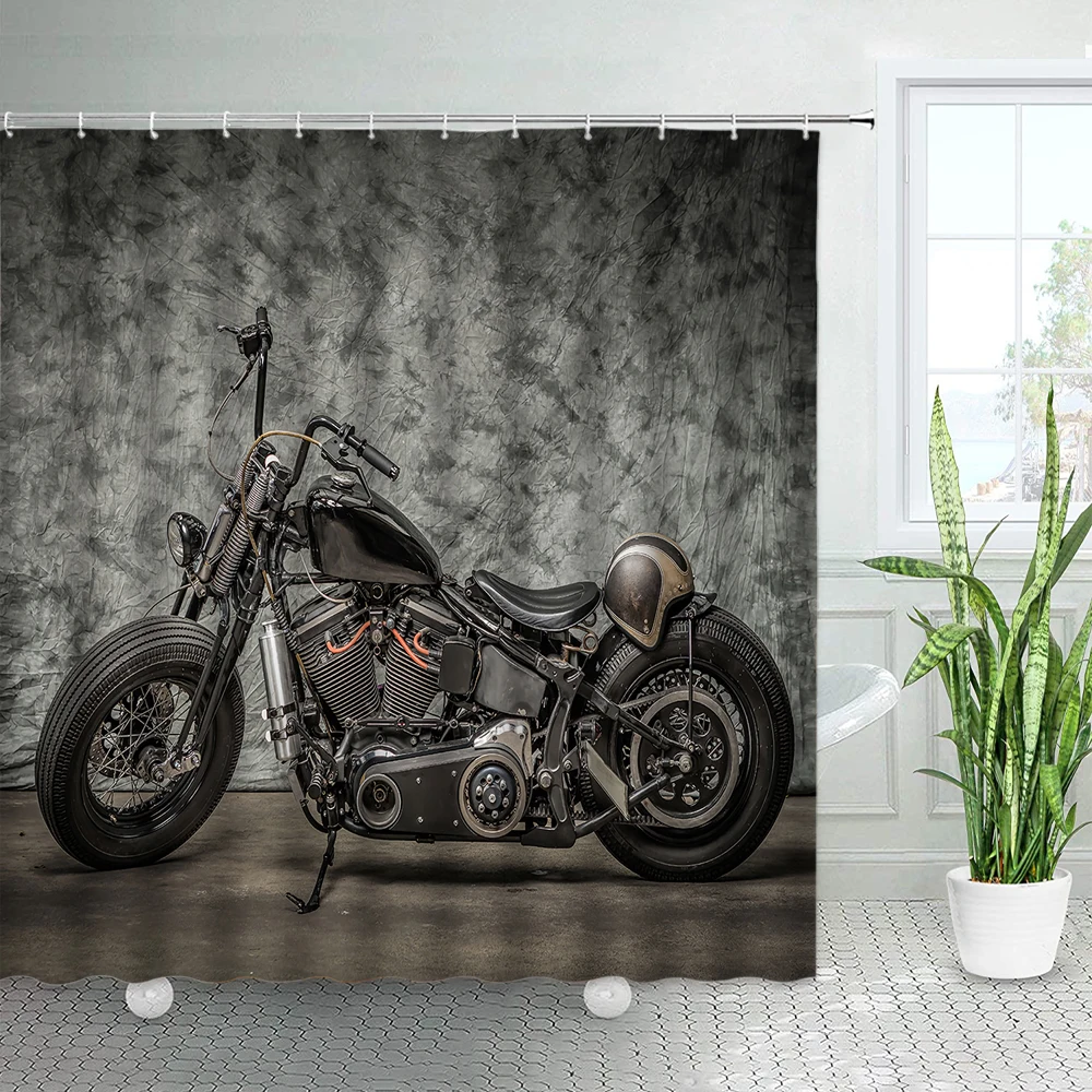 retro vintage car shower curtain motorcycle coconut tree surfboard travel bathroom accessories set with hook bathtub decor cheap free global shipping
