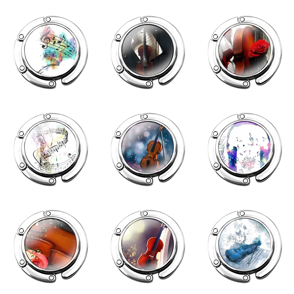 

Cute Design Musical Notes Violin Classical Music Foldable Purse Hook for Women's Table Handbag Storage Folding Decor Table Hook