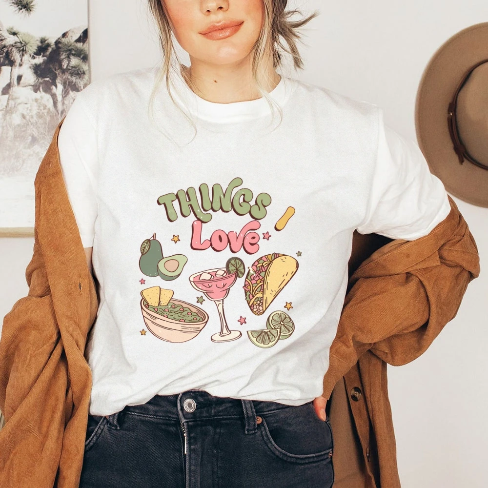 Женская футболка с рисунком Things I Love Футболка Food Lover Cocktail Taco Авокадо Лимон Рубашка