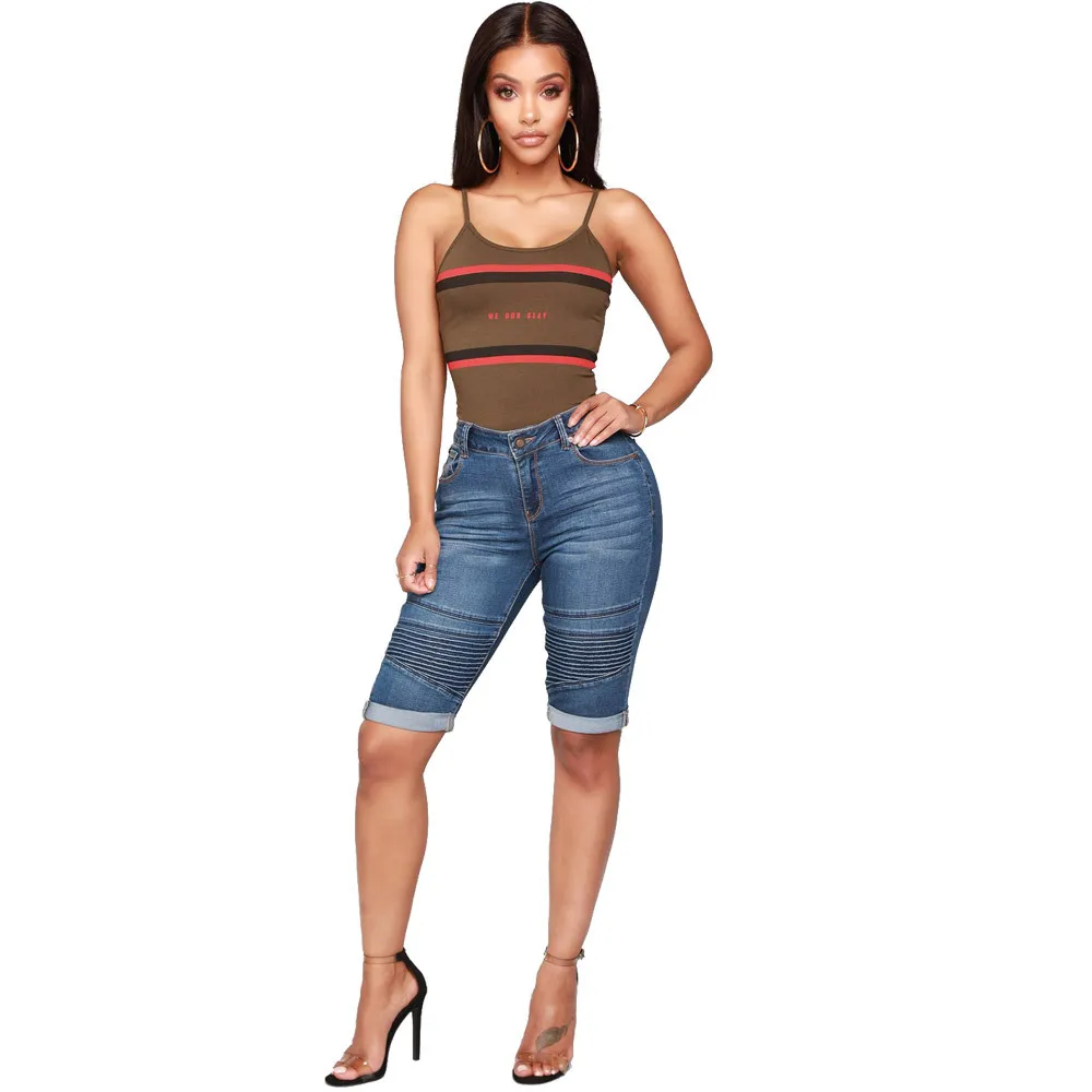 

New Sexy Fashion Women Ladies Denim Skinny Shorts High Waist Stretch Bodycon Jeans Slim Shorts Knee Length Stretch Short Jeans