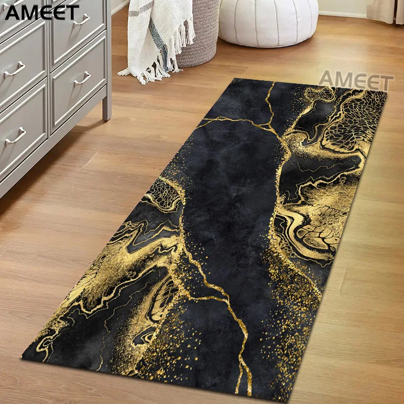 

Marble Carpet For Kitchen Floor Nordic Luxury Black And Gold Long Corridor Carpet Hallway Bedside Area Rug Home Decoration Mat