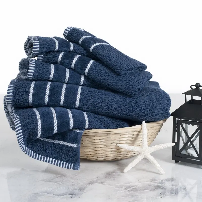 

6-Piece 100% Cotton Bathroom Towel Set with Rice Weave (Navy)