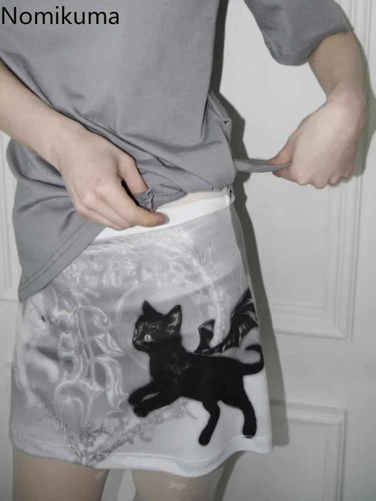 Женская облегающая юбка с принтом кошки повседневная мини-юбка в стиле панк
