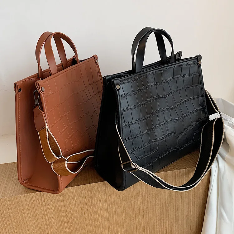 

Stone Pattern PU Leather Women Handbag Large Capacity Wide Strap Female Shoulder Bag New Brand Designer Ladies Hand Bag