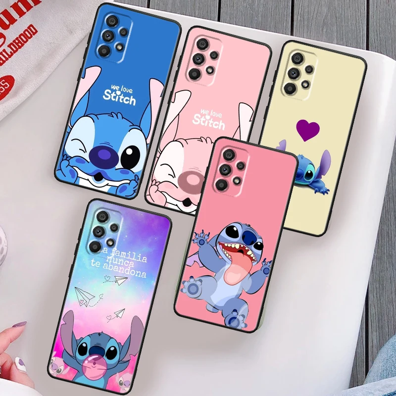 

Lilo Stitch Anime Cute Phone Case For Samsung A53 A52 A33 A32 A51 A71 A21S A13 A73 A50 A22 A23 A03 S A72 A54 A12 5G Black