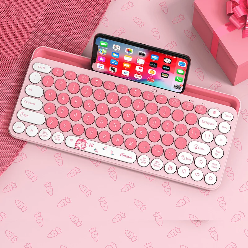 Kawaii Wireless Bluetooth Keyboard Ergonomic Cute Keypad Pink Green Mini Silent Gaming Keyboard For Laptop PC iPad Android Apple