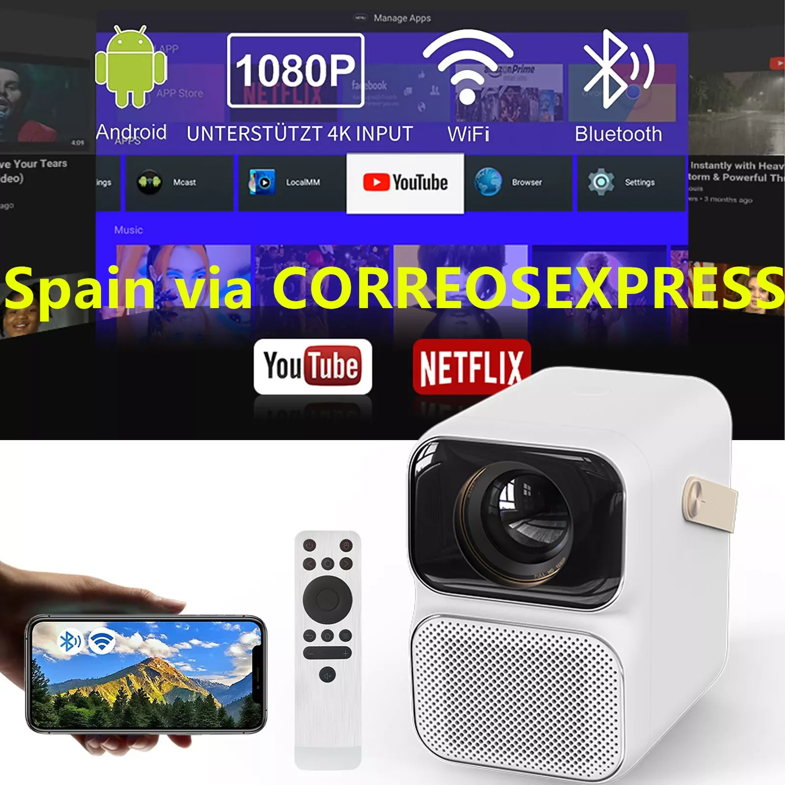 

NEW2023 Global Version Wanbo T6MAX Proyector ,Android 9.0,WiFi Bluetooth,HD Nativo1920*1080P,4K Soporta,550 ANSI Lumen,Dos altav