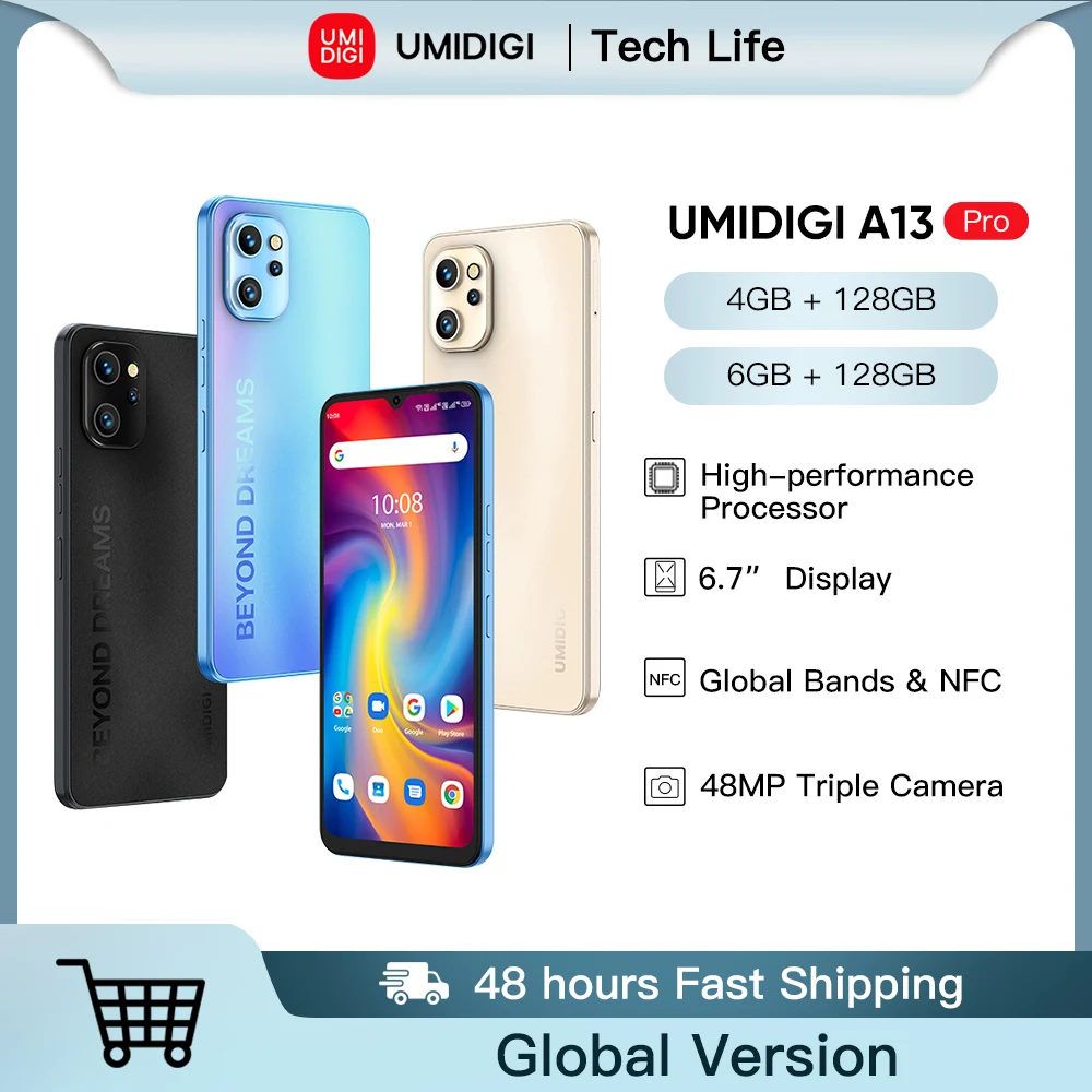 Original Global Version UMIDIGI A13 Pro Smartphone NFC 48MP AI Triple Camera 128GB 6.7&quot Full Display 5150mAh Battery New