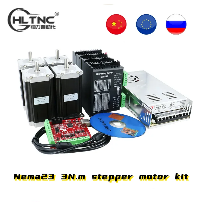 

HLTNC комплект шагового двигателя Nema23 3 Нм + драйвер DM542 + блок питания 350W36V + 4-осевая плата Mach3