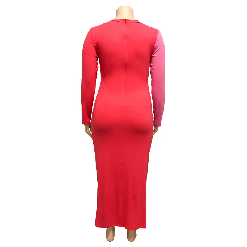 Plus Size Women's Dress Autumn/Winter 2022 New Clean Color Contrast Tight Wrap Hip Sexy Strap Long Dress Temperament Commuter