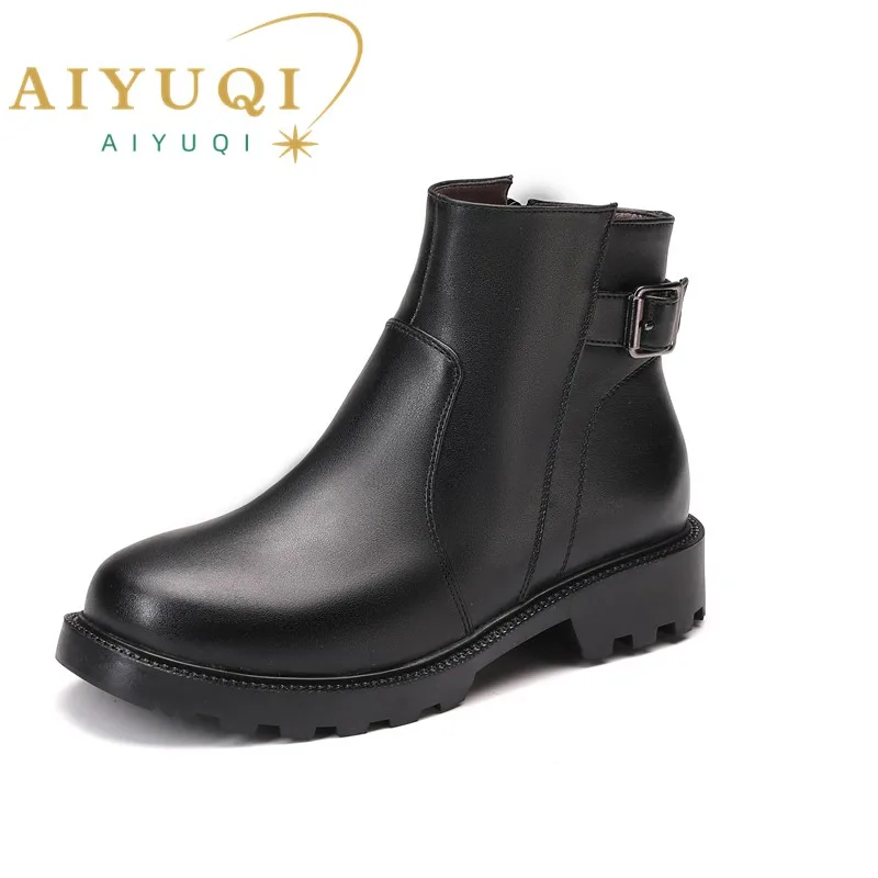 AIYUQI Ankle Boots Women Genuine Leather 2023 New Thickened Wool Women Winter Boots Large Size 41 42 43 Women's Booties