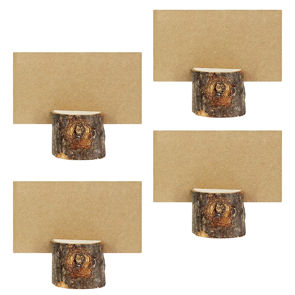 

10 Wooden Place Holders, with 50 Kraft Paper Cards| Rustic Table Holders Photo Holder for Wedding Party Decoration