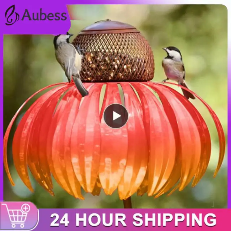 

5/8/10PCS Coneflower Bird Feeder Outdoor Pink Coneflower Bird Feeder Container Garden Decoration Metal Flower Shaped
