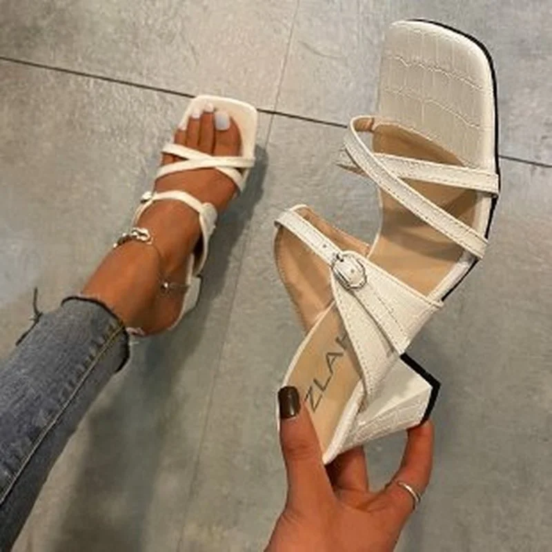

Women's Slippers Fashion High Heel shoe Sandals 2022 Summer Versatile Open Toe Square Heel Slippers Black Brown Zapatillas Mujer