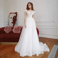 anna beauty charming boho bridal wedding gowns short sleeves o neckline tulle wedding dresses for bride appliqued court train