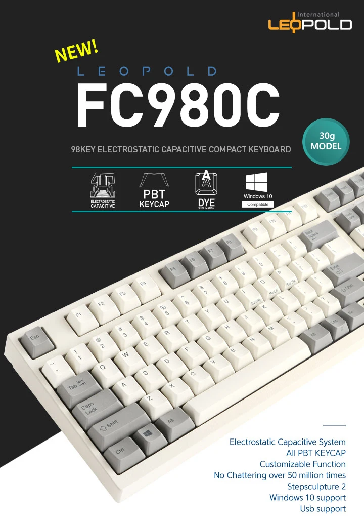 Leopold FC980C Topre switch статическая емкость серия клавиатуры 98 клавиш бесшумная версия (30