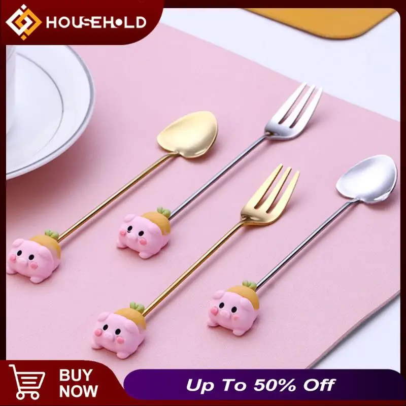 

Mirror Polished Stainless Steel Tableware Blunting Tip No Dirt Easy Cleaning Doll Fruit Fork Cartoon Animal Shape Cute Simple