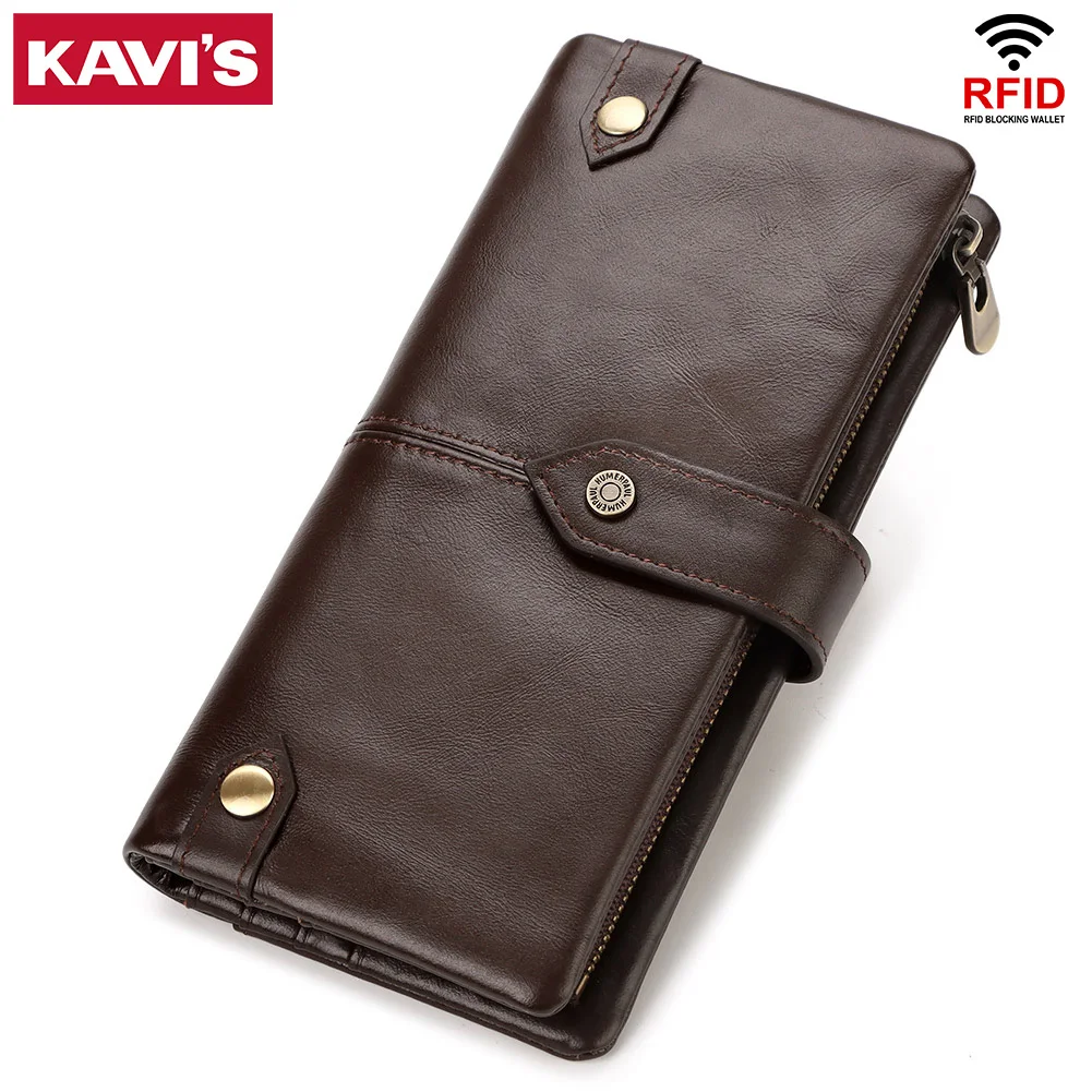 

Genuine Leather Men's Wallet RFID Blocking Long Purse Coin Case Passport Cover For Mens Credit Card Holder Hasp Phone Money Bag