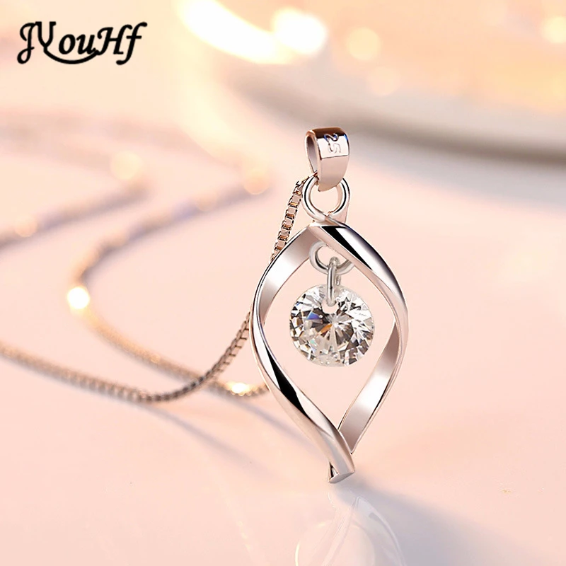 

925 Sterling Silver Crystal Necklace New Fashion Minimalist Twist Design AAA Zircon Pendant Necklace for Women Female Jewelry
