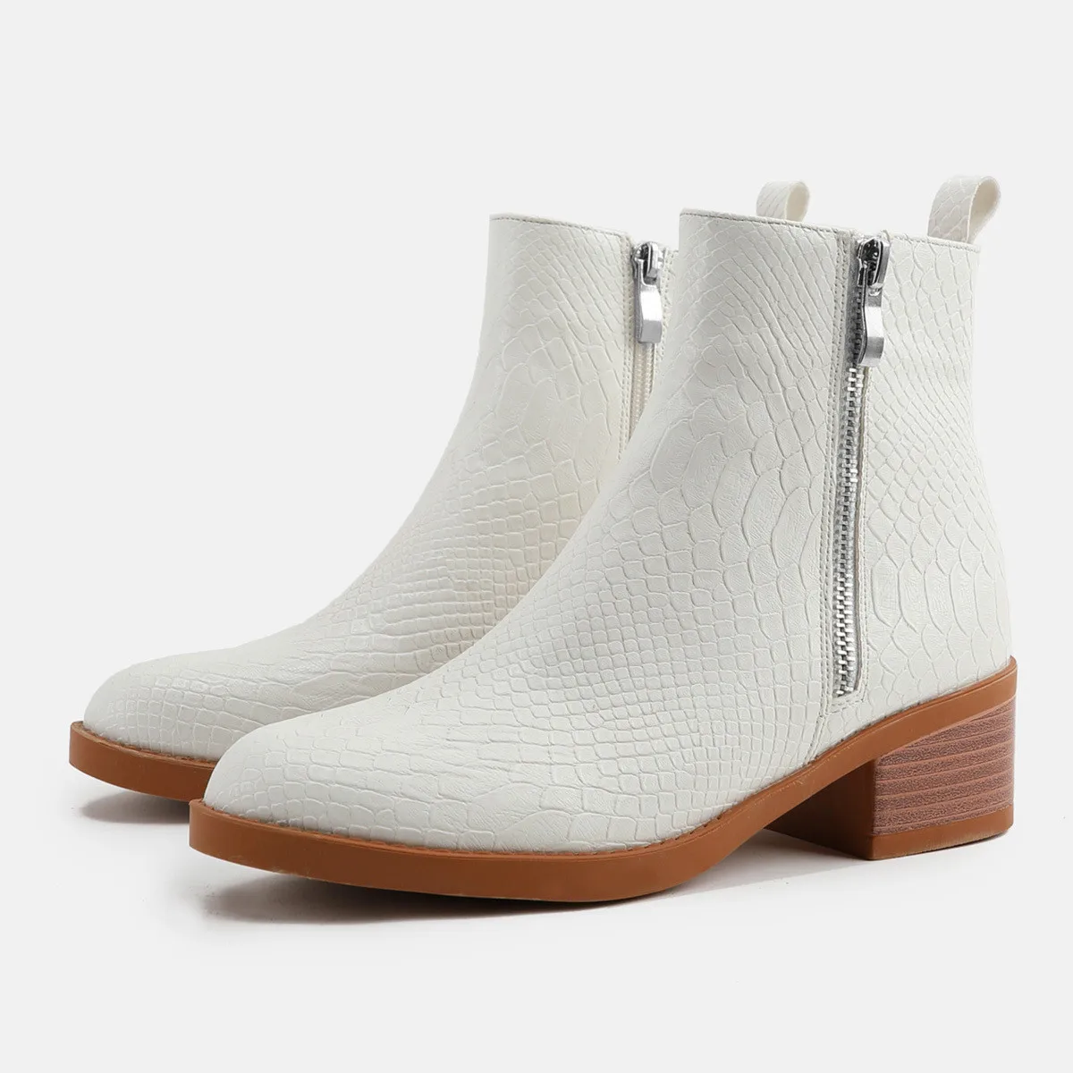 

Сапоги женские резиновые со змеиным принтом, на молнии, с круглым носком