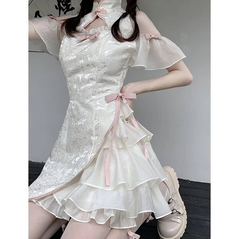 

Kwawaii Women Dress Vintage Cheongsam Sweet Slim Y2K Lolita Gothic Girls Casual New Fashion Harajuku Sexy Aesthetic Female Dress