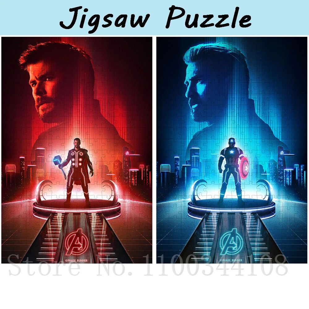 

Marvel Superhero Neon Puzzles Iron Man Thor Captain America Art Jigsaw Puzzles for Adultas Stress Relief Toys Boys Gifts