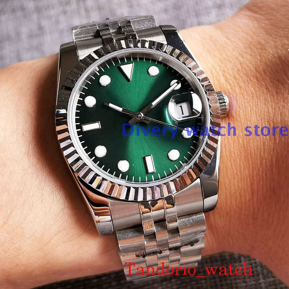 

Sapphire Glass Jubilee Bracelet 36mm/39mm Automatic Men's Watch Green Sunburst Dial Fluted Bezel NH35 MIYOTA MINGZHU Cyclops