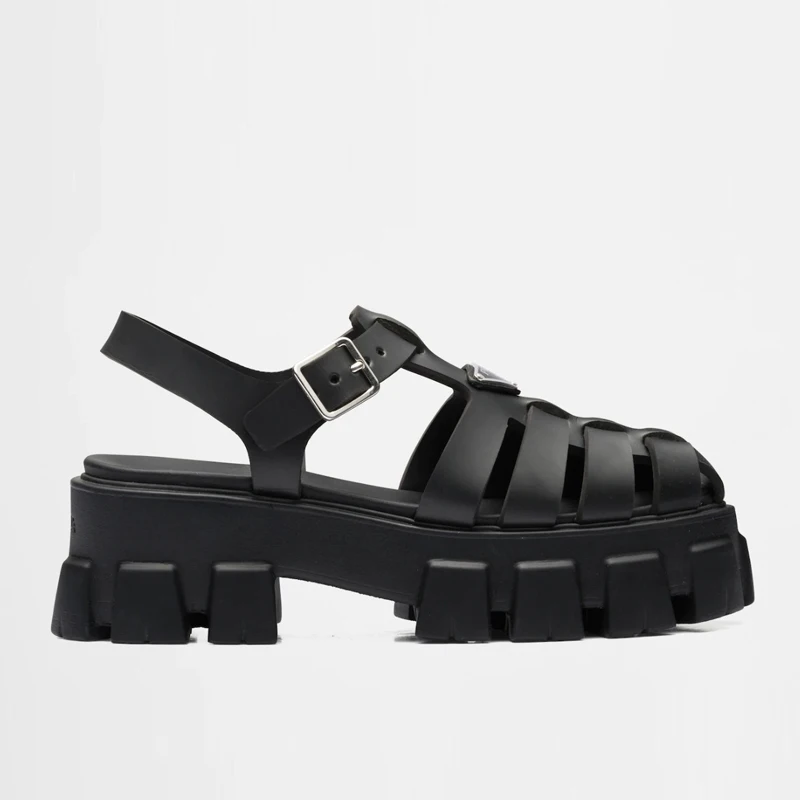 

Luxury Brand Design Summer Women Platform Sandals Genuine Leather Gladiator Sandals For Women Retro Buckle Flat Sandals Women