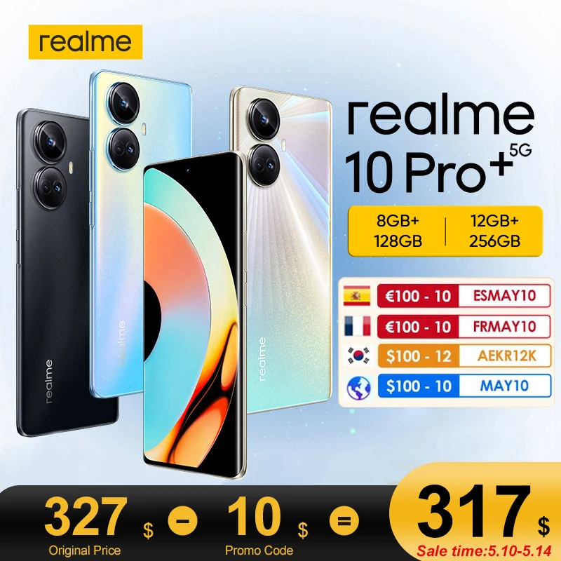 

Смартфон realme 10 Pro Plus, 1080 дюйма, 6,7 Гц, 120 МП