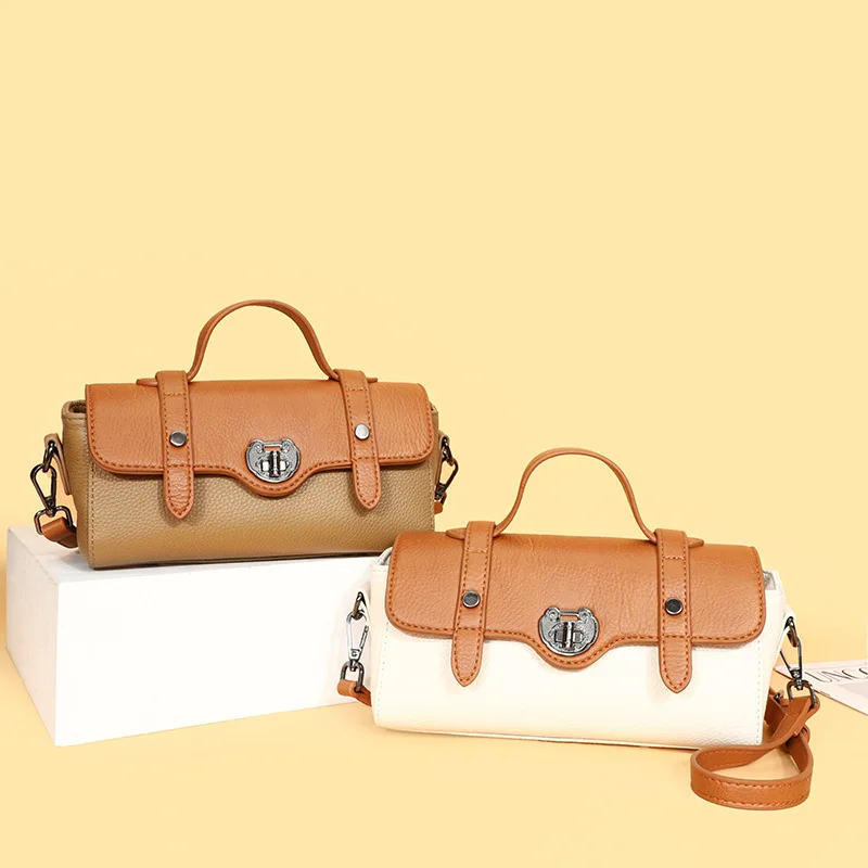 

Real Leather Women's Bag Top Layer Cowhide Cambridge Bag 2022 New Fashion Handbag Single Shoulder Messenger Bag Top-Handle Bags