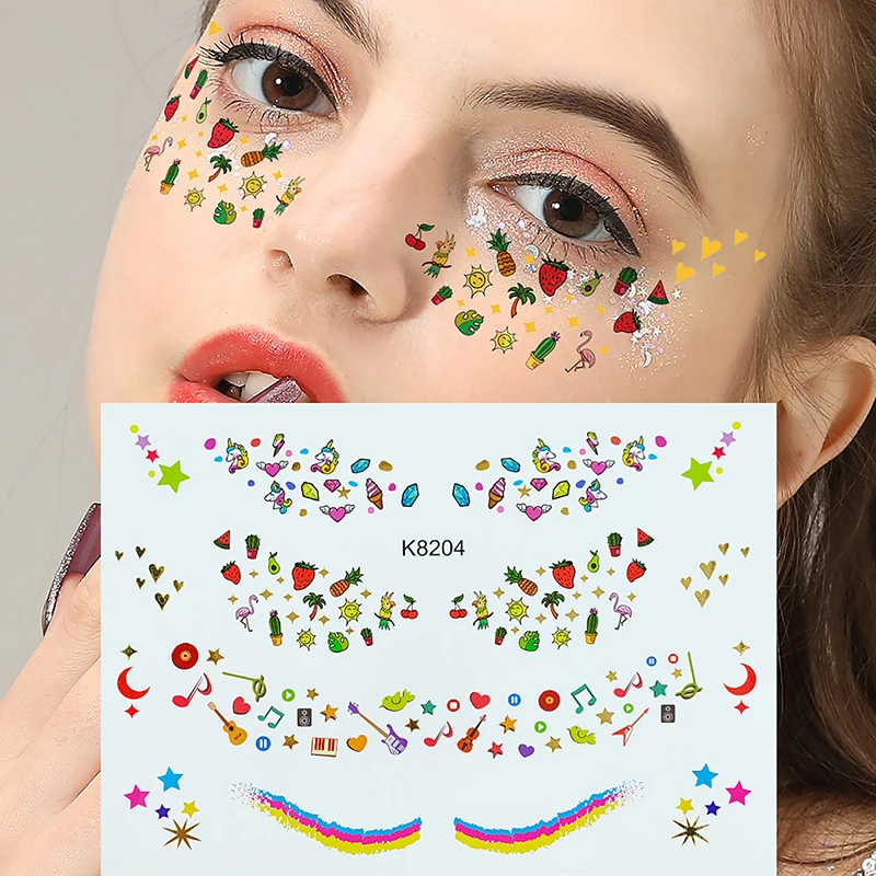

4Pairs Cute Face Sticker Glitter Tattoo Sticker Art Tattoo Sticker Waterproof Temporary Tattoo Face Lace Makeup Sticker Eye De