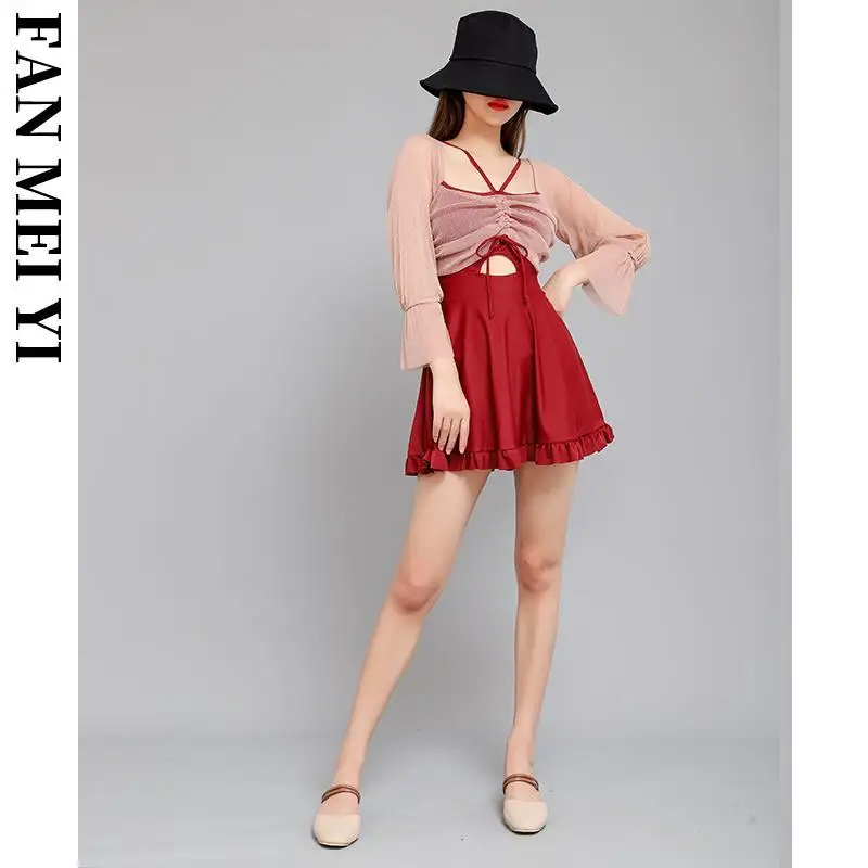 Новый женский слитный купальник без бретелек с кружевом в Корейском стиле на