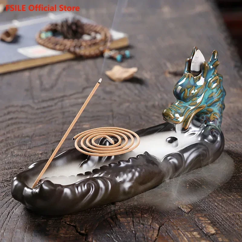 

Ceramic Smoke Backflow Aromatherapy Stove Home Decoration Line Fragrance Insertion Seat Backflow Chinese Dragon Incense Stove