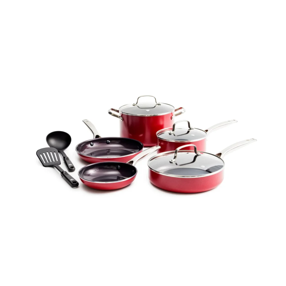 

Blue Diamond 10 Piece Ceramic Nonstick Cookware Set, Red