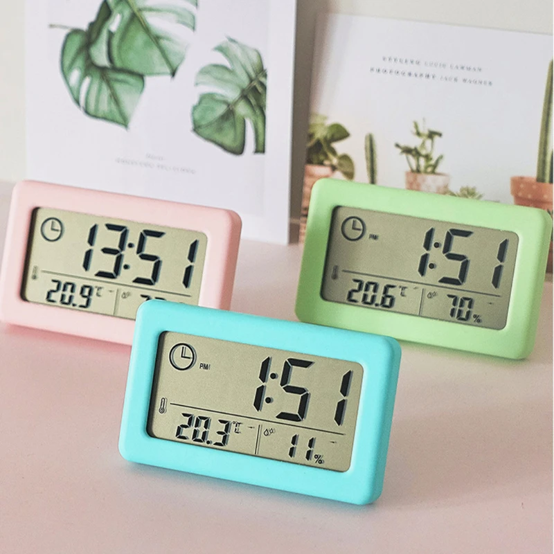 

Digital Alarm Clock Desktop Temperature LCD Digital Thermometer Desktop Hygrometer Battery Operated Time Date Calendar For Home