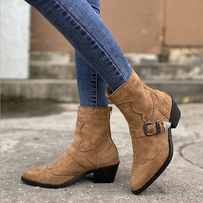 

Women Pointed Toe Ankle Boots 2020 Women's Suede Buckle Short Boot Autunm Winter Woman Casual Female Zip Ladies Shoe Plus Size