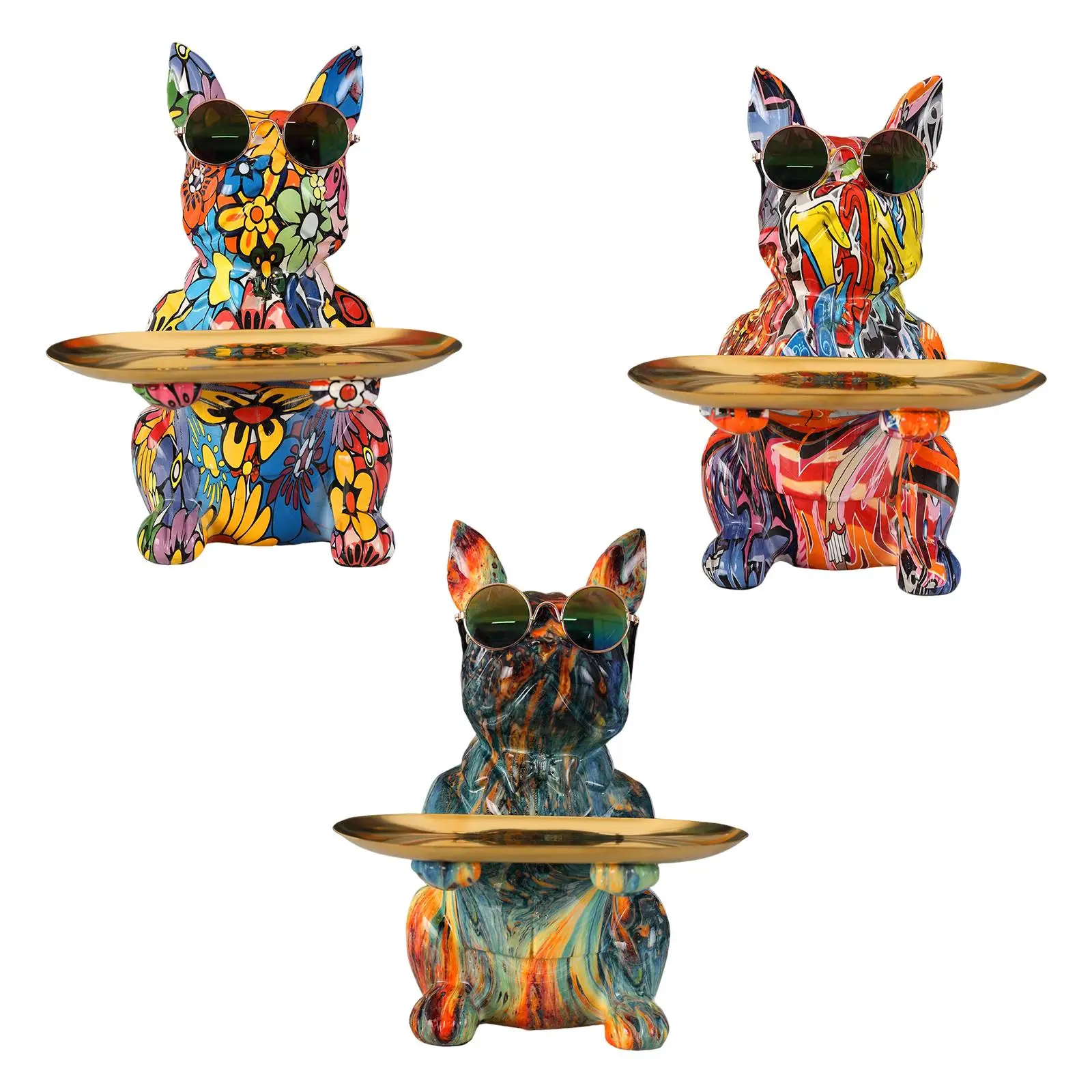 

Dog Statue Storage Tray Key Holder Ornament Cute Decoration Sundries Container Fruit Tray for Home Desktop Entrance Bedroom Cafe