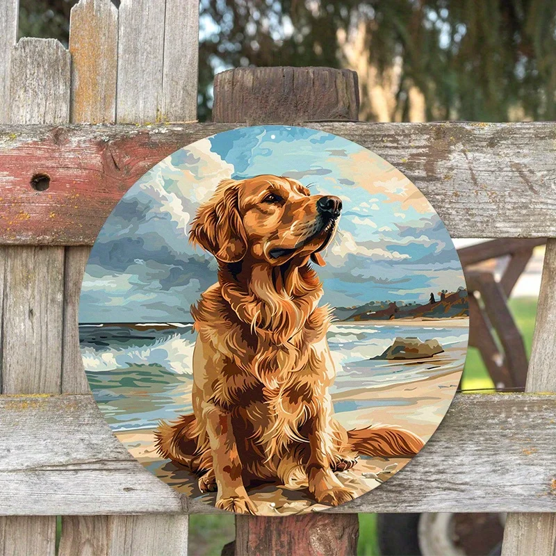 Okrągły aluminiowy metalowy znak tabliczka wieniec z płaskim wzorem psa 2D do dekoracji wnętrz zabawny wystrój jako prezenty dekoracja ścienna