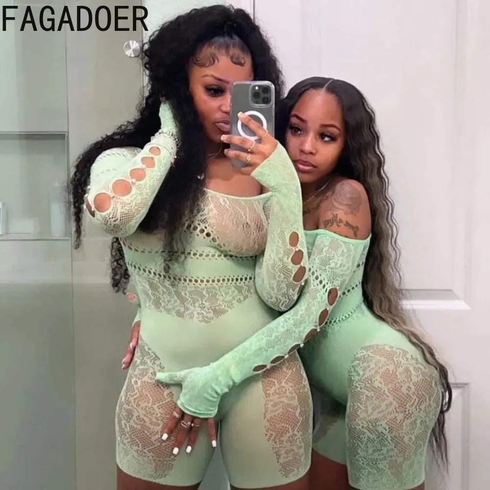 Пикантные полые комбинезоны FAGADOER Y2k Женский вязаный сетчатый прозрачный