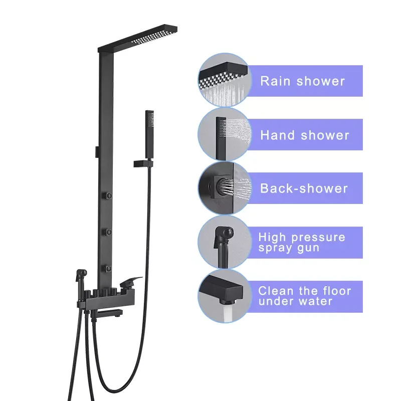 

Luxurious Matte Black Rainfall Shower Faucet Bathtub Shower Mixer Faucet Back Spray with Bidet