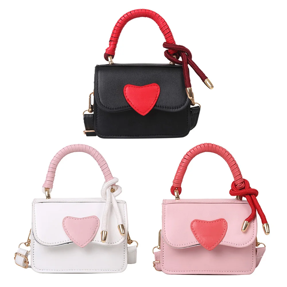 

Women Mini Shoulder Bag Love Heart Shaped Leather Hit Color Design Crossbody Bag