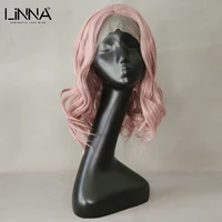 linna natural wavy synthetic lace wigs for women pink middle part lace cosplay wigs high temperature fiber wigs