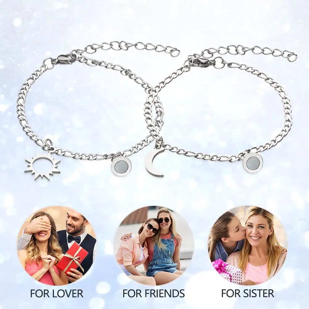 

Fashion Gift For Couple Jewelry Stainless Steel Couple Bracelets Magnet Bracelets Attraction Bracelets Moon and Sun