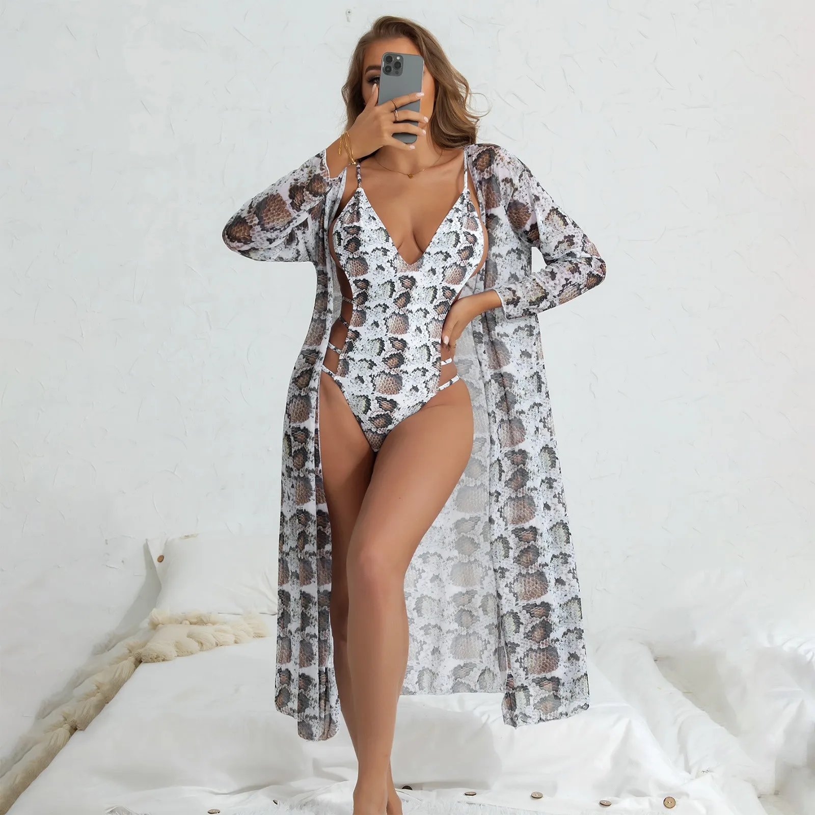 Женский купальник из двух частей пляжная одежда с принтом змеиной кожи пикантный