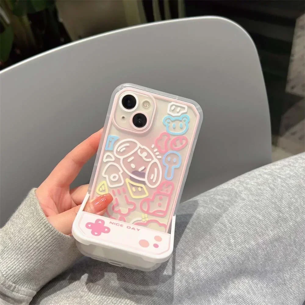 Phone Case For iPhone 14 Pro Max 11 13 12 Xs X Xr 7 8 Plus Se 2022 2020 Cover Colorful Cartoon Flower Wit Invisible Stand Holder
