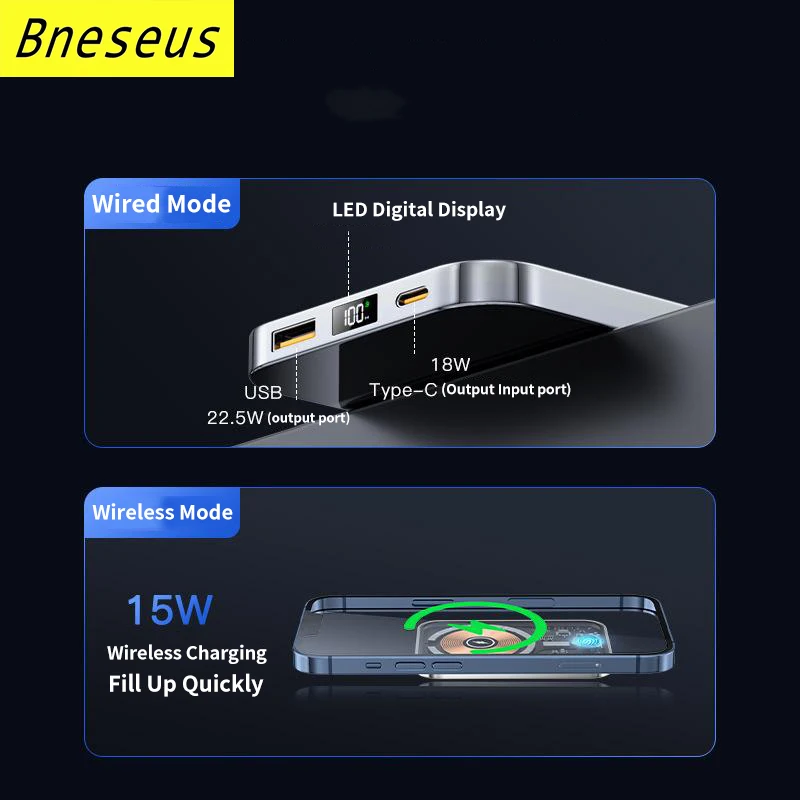 New Transparent 10000mAh Portable Magnetic Powerbank 15W Fast Wireless Charger For iphone 12 13 14  External Auxiliary Battery