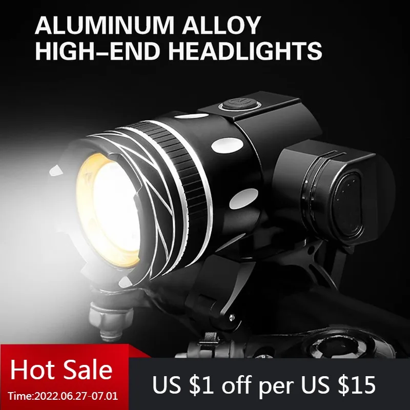 

15000LM LED Bicycle Light Set Rechargeable T6 Rechargeable USB Battery Adjustable Zoom Bike Lamp Cycling Headlight